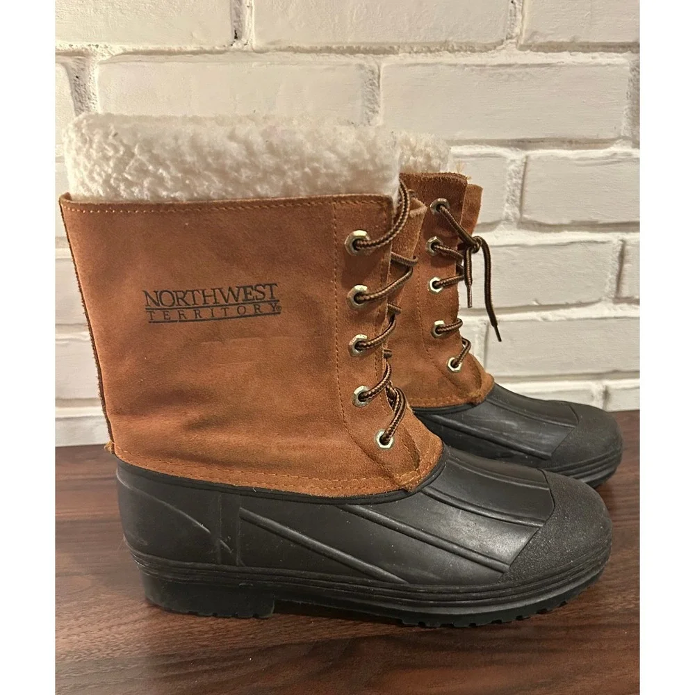 Northwest Territory Mens Duck Boot Waterproof Sherpa Lined‎ Tan Black Size 6